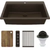Karran 33" Drop In Quartz Composite Workstation Kitchen Sink, Brown, QTWS-875-BR-PK2