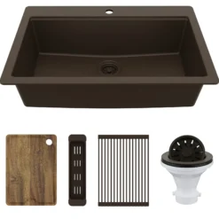 Karran 33" Drop In Quartz Composite Workstation Kitchen Sink, Brown, QTWS-875-BR-PK2