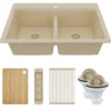 Karran 33" Drop In Quartz Composite Workstation Kitchen Sink, 50/50 Double Bowl, Bisque, QTWS-880-BI-PK2
