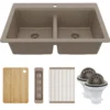 Karran 33" Drop In Quartz Composite Workstation Kitchen Sink, 50/50 Double Bowl, Concrete, QTWS-880-CN-PK2