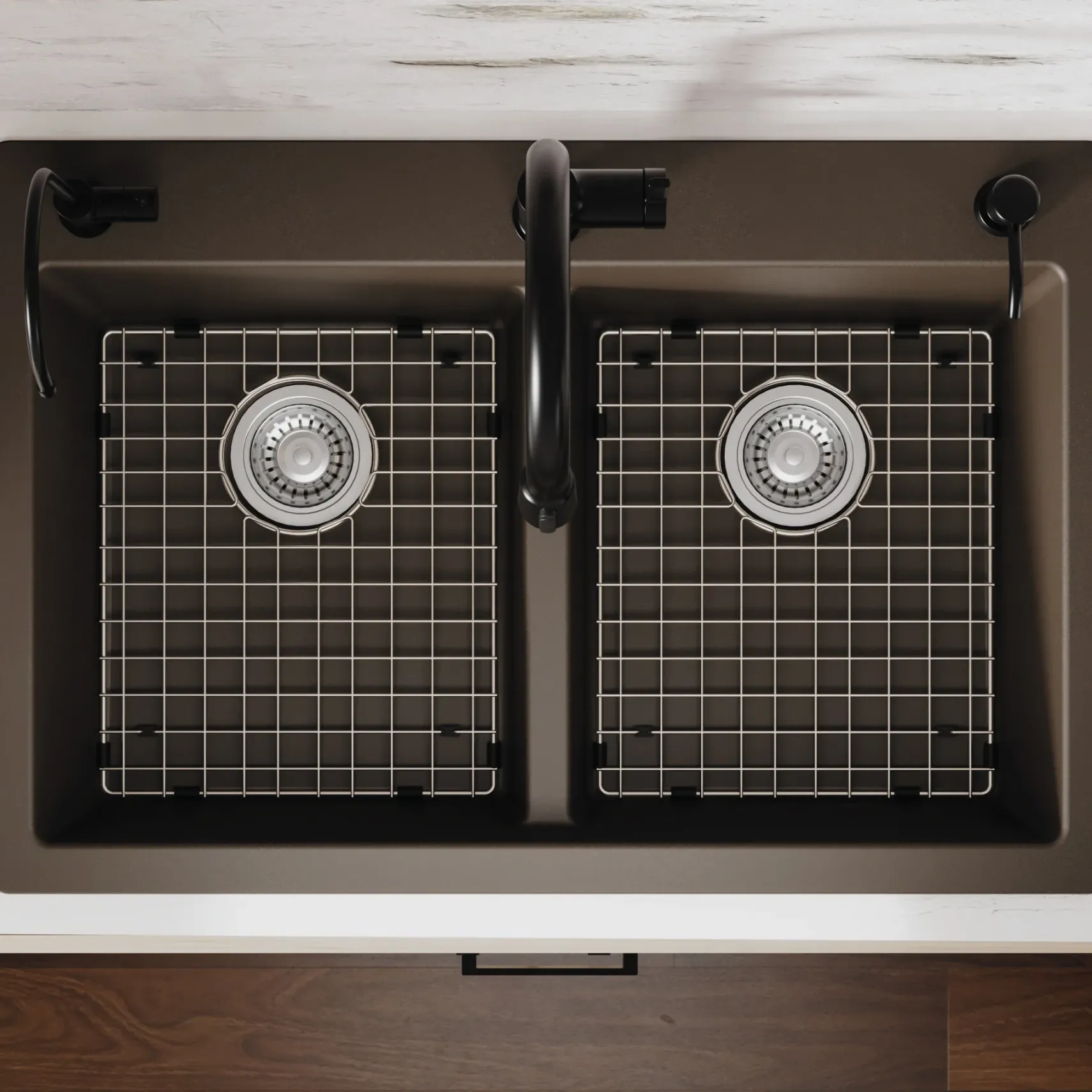 Karran 33" Drop In/Topmount Quartz Composite Kitchen Sink with Accessories, 50/50 Double Bowl, Brown, QT-810-BR-PK1