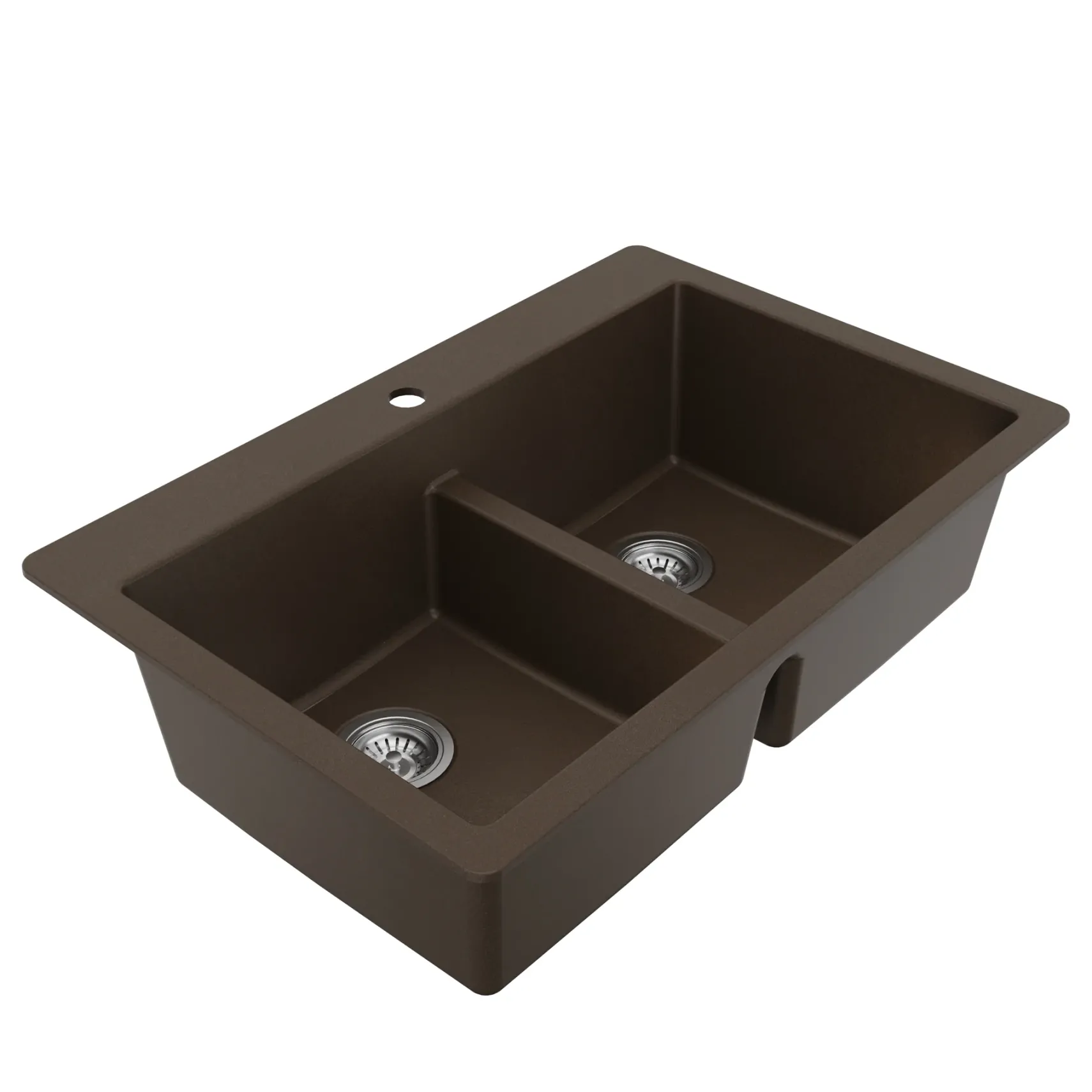 Karran 33" Drop In/Topmount Quartz Composite Kitchen Sink with Accessories, 50/50 Double Bowl, Brown, QT-810-BR-PK1