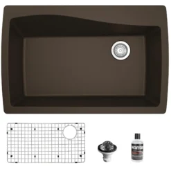 Karran 34" Drop In/Topmount Quartz Composite Kitchen Sink with Accessories, Brown, QT-722-BR-PK1
