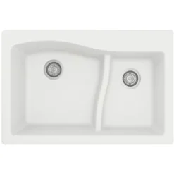 Karran 33" Drop In/Topmount Quartz Composite Kitchen Sink, 60/40 Double Bowl, White, QT-630-WH