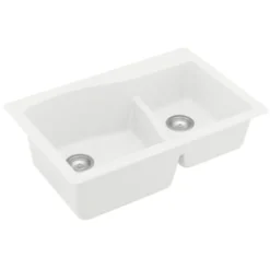 Karran 33" Drop In/Topmount Quartz Composite Kitchen Sink, 60/40 Double Bowl, White, QT-630-WH
