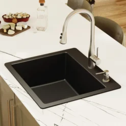 Karran 25" Drop In/Topmount Quartz Composite Kitchen Sink, Black, QT-820-BL