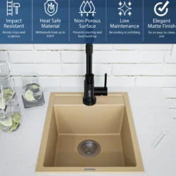 Karran 16" Drop In/Topmount Quartz Composite Kitchen Sink, Bisque, QT-825-BI