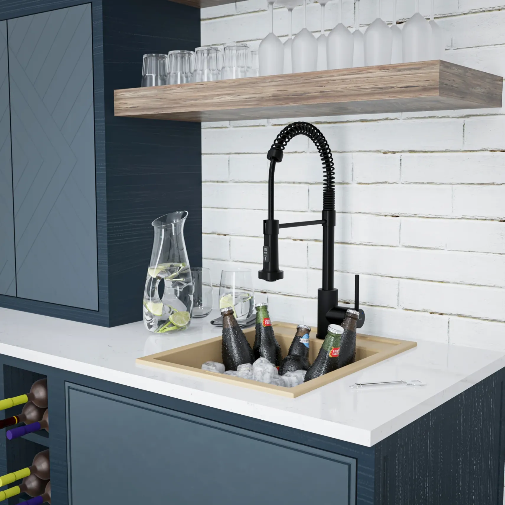 Karran 16" Drop In/Topmount Quartz Composite Kitchen Sink, Bisque, QT-825-BI