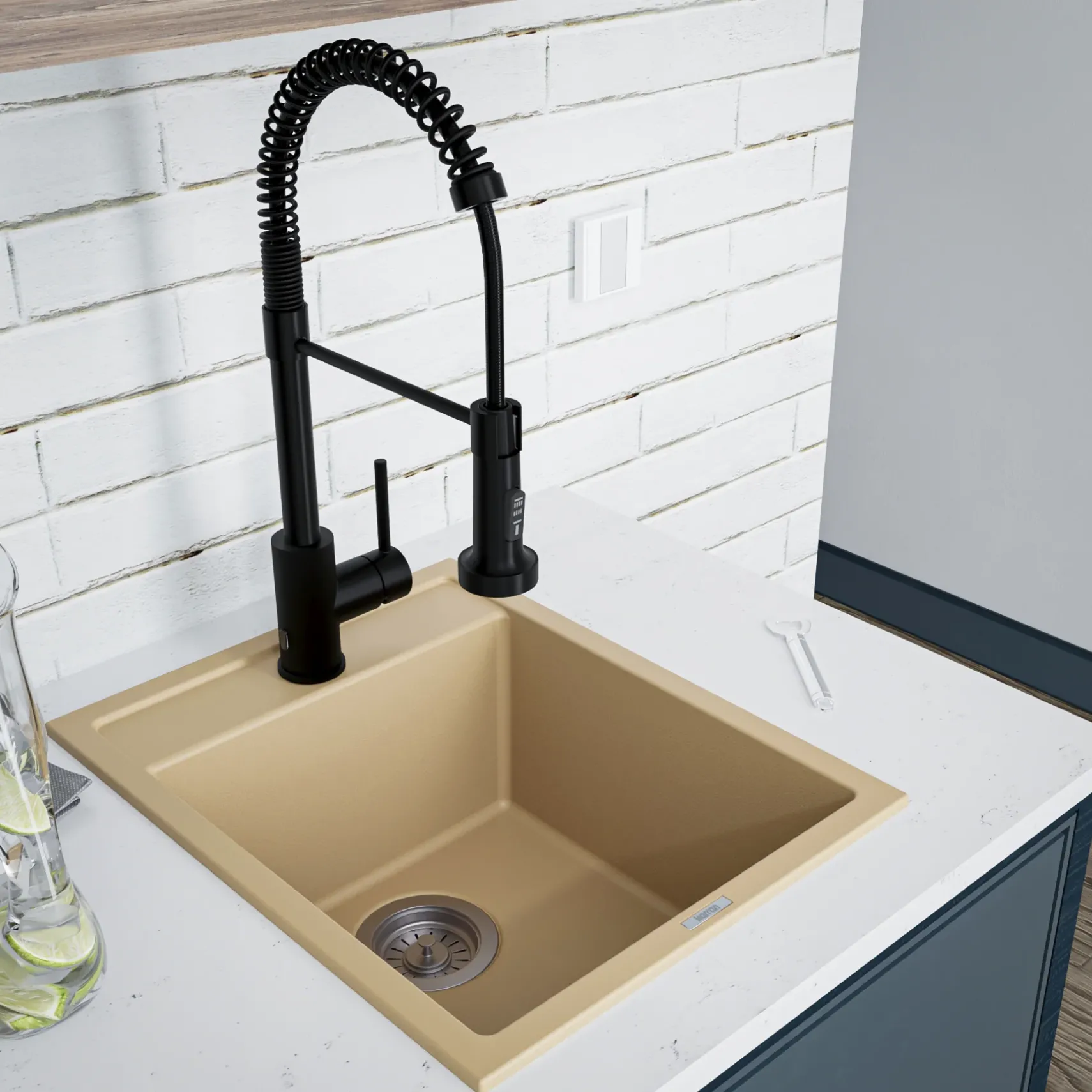 Karran 16" Drop In/Topmount Quartz Composite Kitchen Sink, Bisque, QT-825-BI