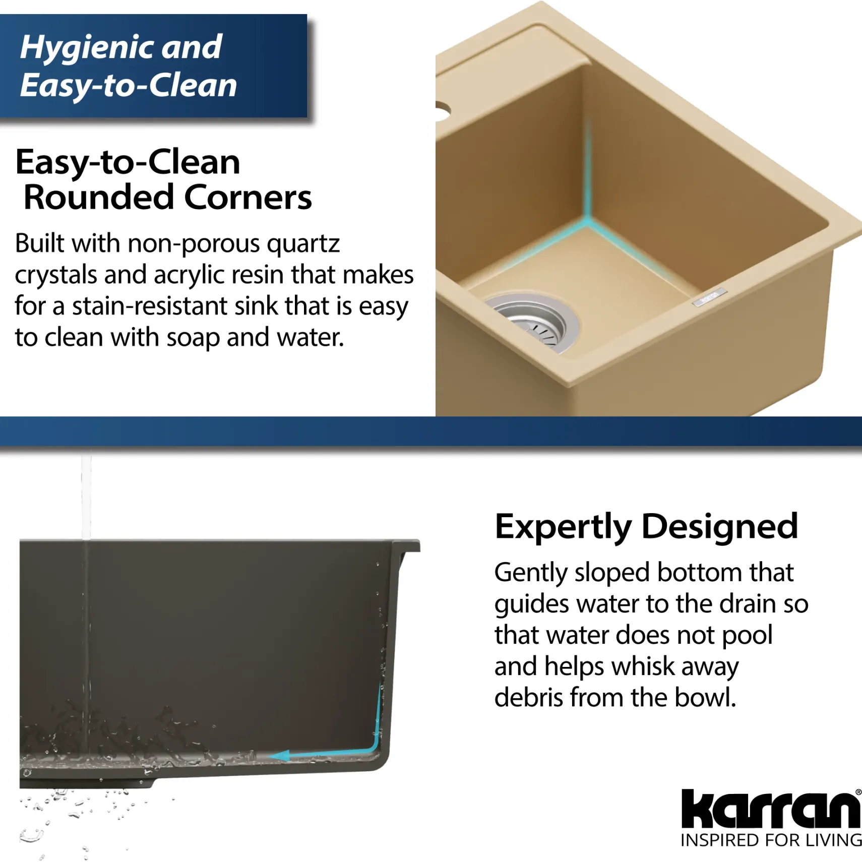 Karran 16" Drop In/Topmount Quartz Composite Kitchen Sink, Bisque, QT-825-BI