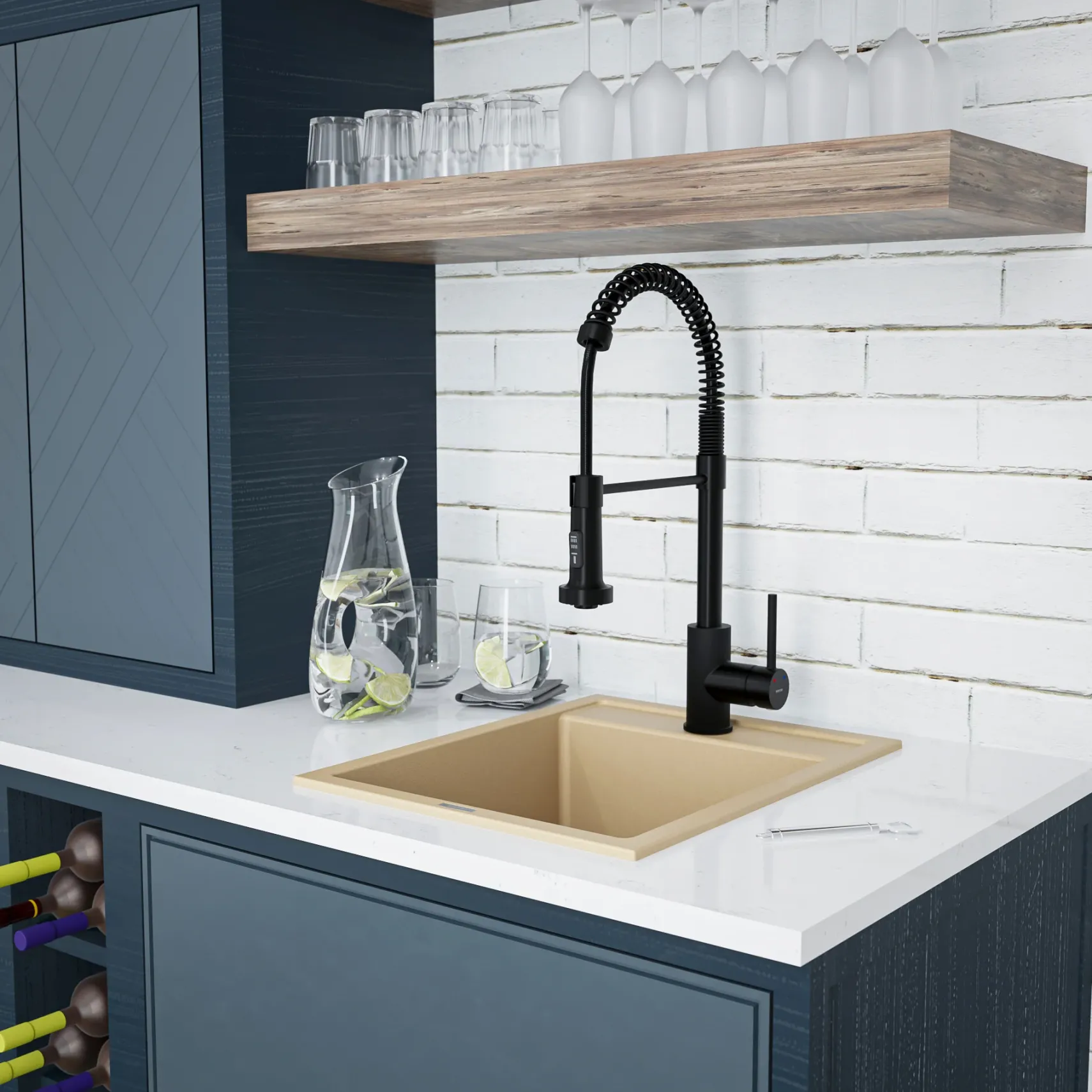 Karran 16" Drop In/Topmount Quartz Composite Kitchen Sink, Bisque, QT-825-BI