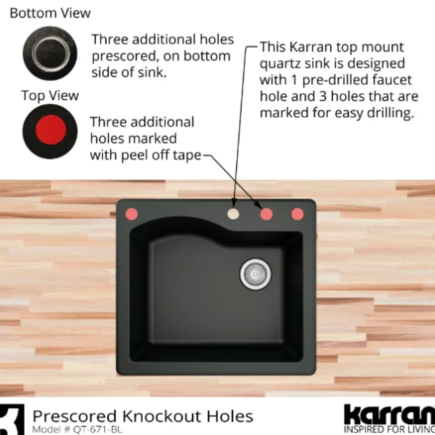 Karran 25" Drop In/Topmount Quartz Composite Kitchen Sink, Concrete, QT-671-CN-PK1