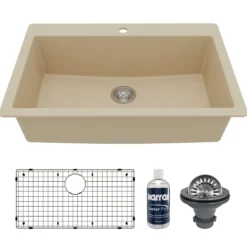 Karran 33" Drop In/Topmount Quartz Composite Kitchen Sink with Accessories, Bisque, QT-812-BI-PK1