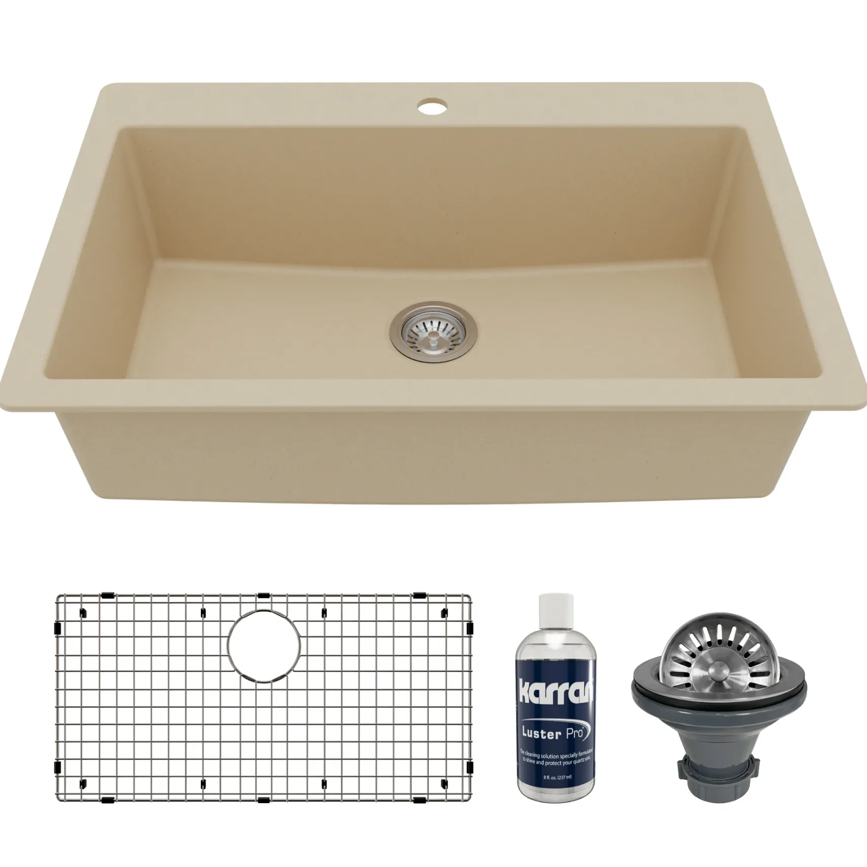 Karran 33" Drop In/Topmount Quartz Composite Kitchen Sink with Accessories, Bisque, QT-812-BI-PK1