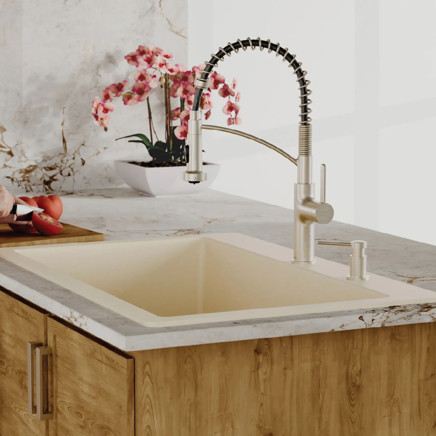 Karran 33" Drop In/Topmount Quartz Composite Kitchen Sink with Accessories, Bisque, QT-812-BI-PK1