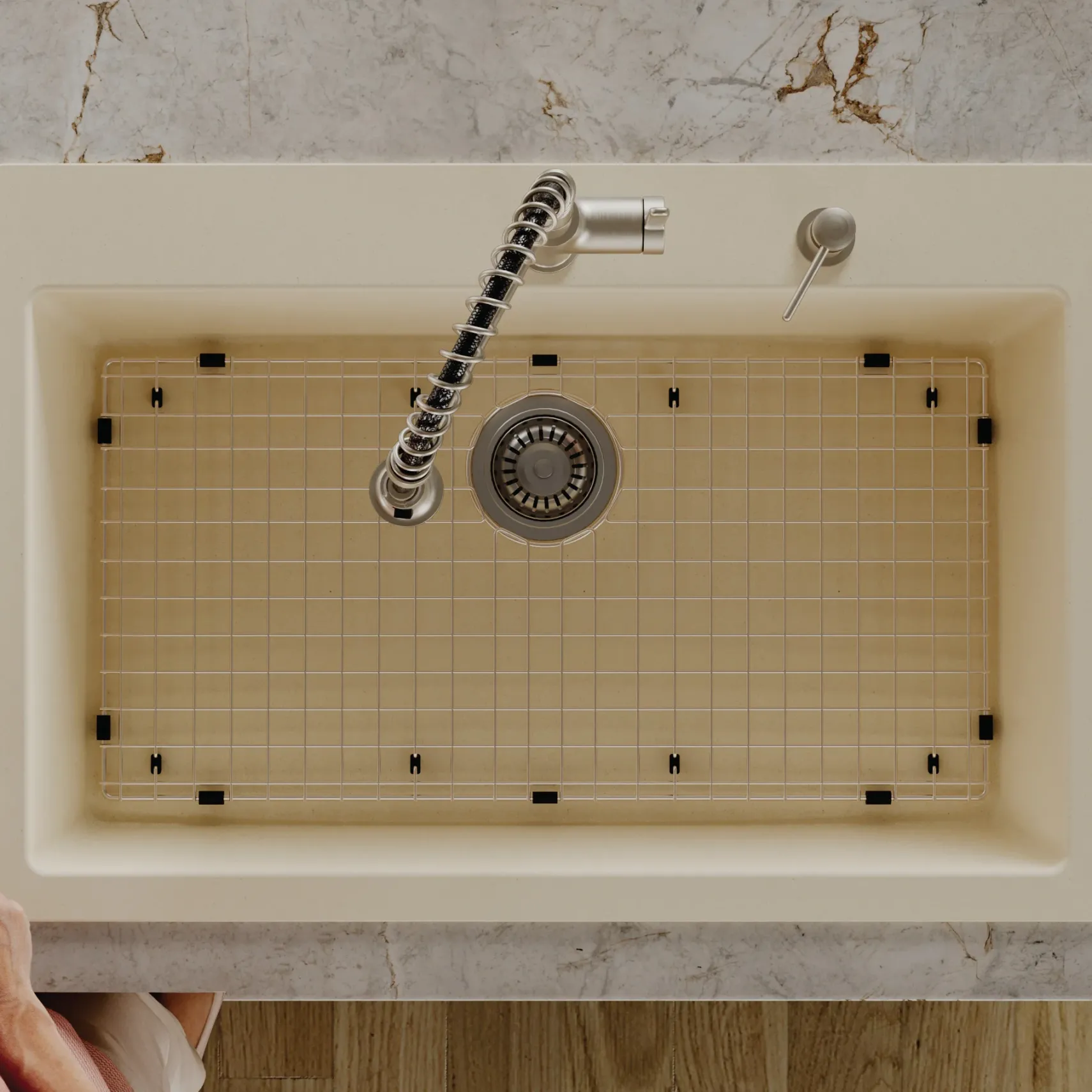 Karran 33" Drop In/Topmount Quartz Composite Kitchen Sink with Accessories, Bisque, QT-812-BI-PK1