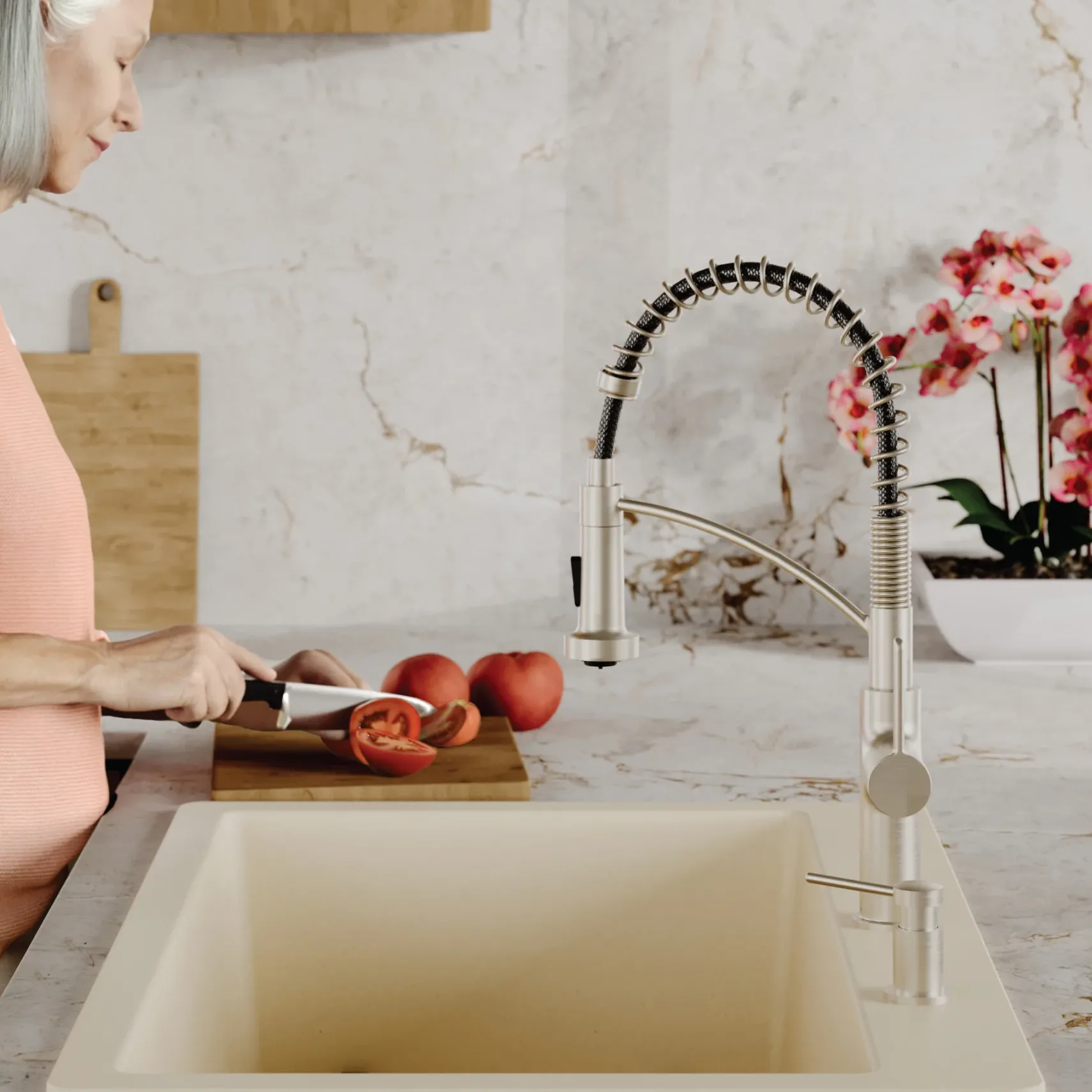 Karran 33" Drop In/Topmount Quartz Composite Kitchen Sink with Accessories, Bisque, QT-812-BI-PK1