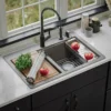 Karran 33" Drop In/Topmount Quartz Composite Kitchen Sink, 50/50 Double Bowl, Concrete, QTWS-880-CN