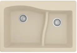 Karran 33" Drop In/Topmount Quartz Composite Kitchen Sink, 60/40 Double Bowl, Bisque, QT-630-BI