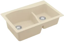 Karran 33" Drop In/Topmount Quartz Composite Kitchen Sink, 60/40 Double Bowl, Bisque, QT-630-BI