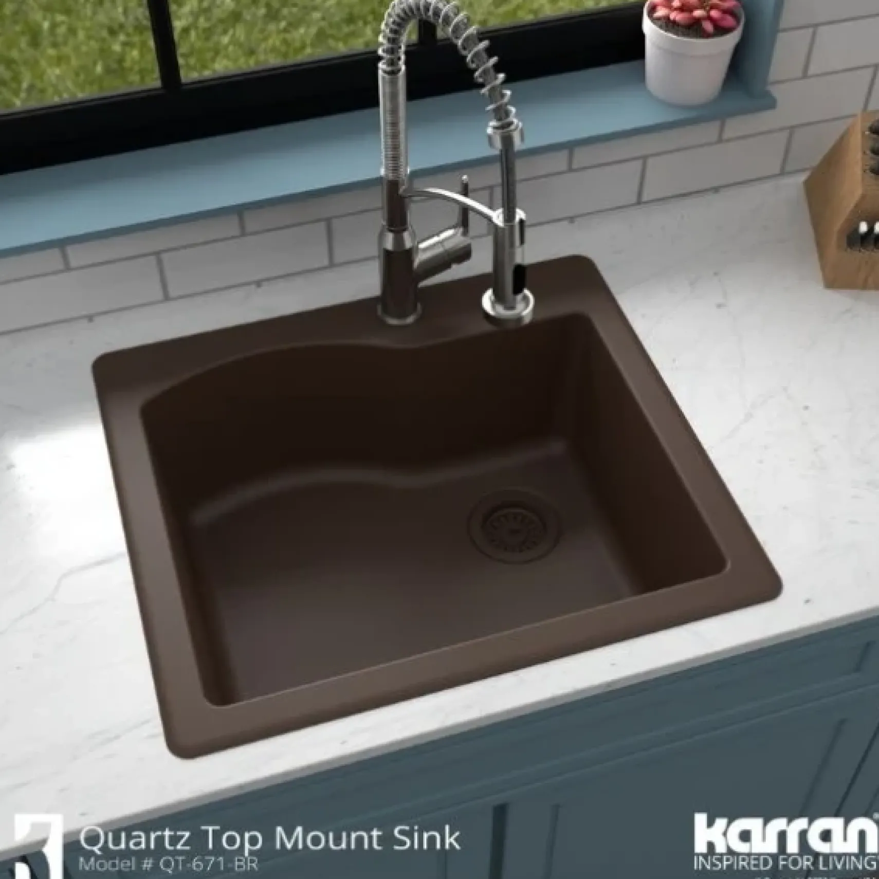 Karran 25" Drop In/Topmount Quartz Composite Kitchen Sink, Brown, QT-671-BR-PK1