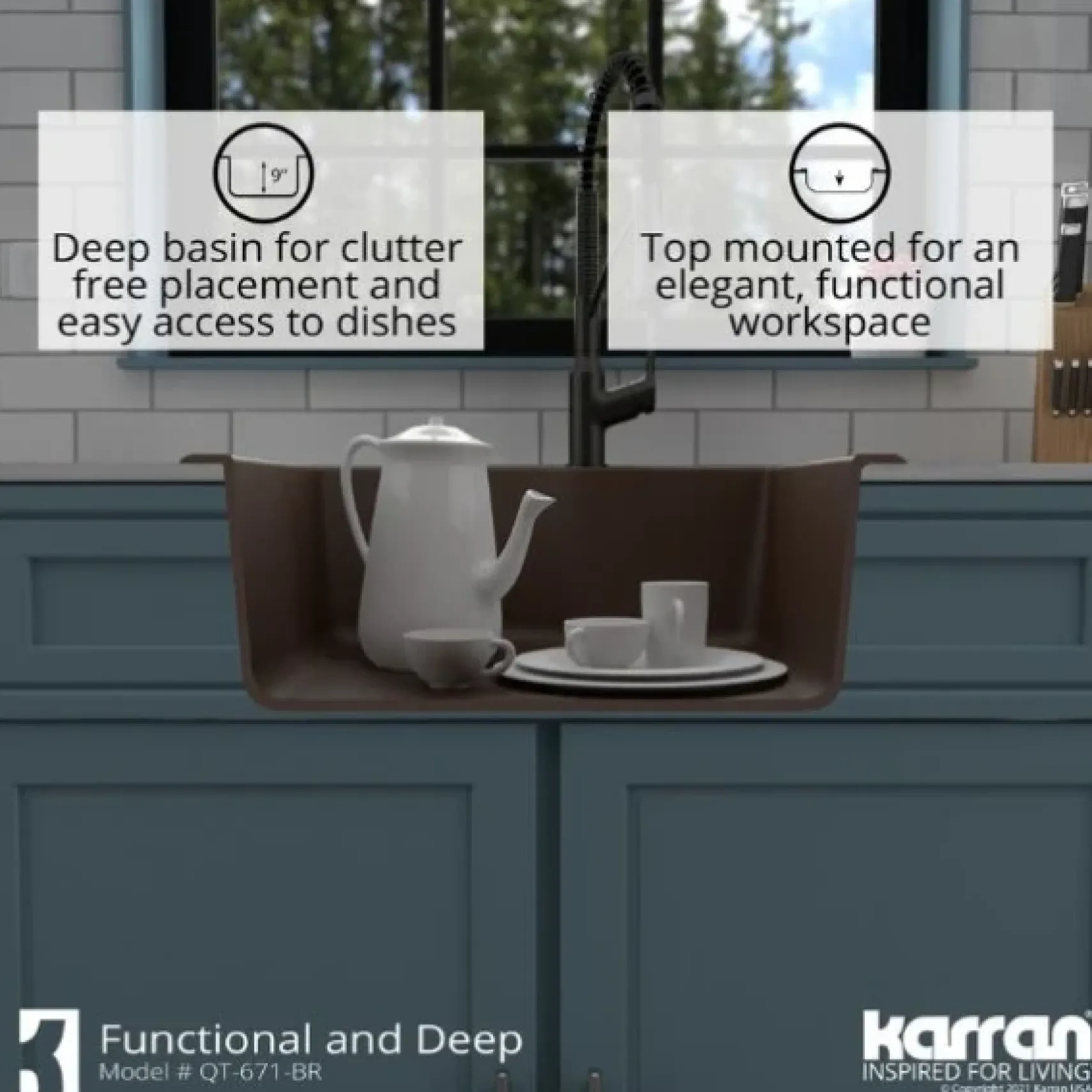 Karran 25" Drop In/Topmount Quartz Composite Kitchen Sink, Brown, QT-671-BR-PK1