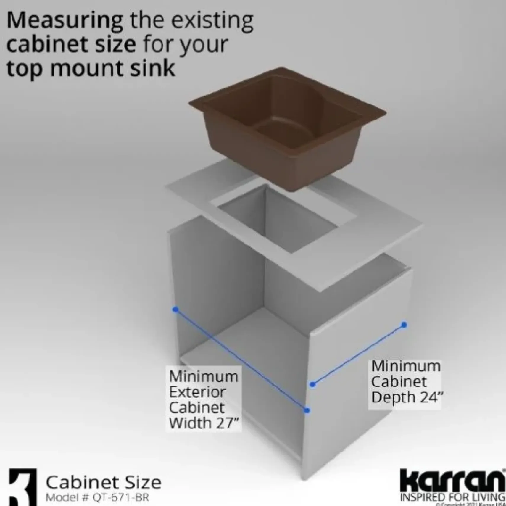 Karran 25" Drop In/Topmount Quartz Composite Kitchen Sink, Brown, QT-671-BR-PK1