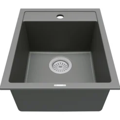 Karran 16" Drop In/Topmount Quartz Composite Kitchen Sink, Grey, QT-825-GR