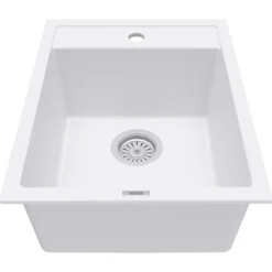 Karran 16" Drop In/Topmount Quartz Composite Kitchen Sink, White, QT-825-WH
