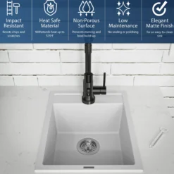 Karran 16" Drop In/Topmount Quartz Composite Kitchen Sink, White, QT-825-WH