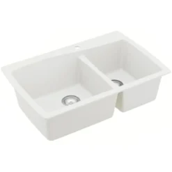 Karran 34" Drop In/Topmount Quartz Composite Kitchen Sink, 60/40 Double Bowl, White, QT-721-WH