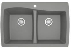 Karran 34" Drop In/Topmount Quartz Composite Kitchen Sink, 50/50 Double Bowl, Grey, QT-720-GR