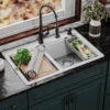 Karran 33" Drop In/Topmount Quartz Composite Kitchen Sink, 50/50 Double Bowl, White, QTWS-880-WH