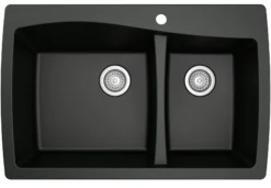 Karran 34" Drop In/Topmount Quartz Composite Kitchen Sink, 60/40 Double Bowl, Black, QT-721-BL
