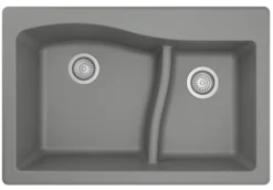 Karran 33" Drop In/Topmount Quartz Composite Kitchen Sink, 60/40 Double Bowl, Grey, QT-630-GR