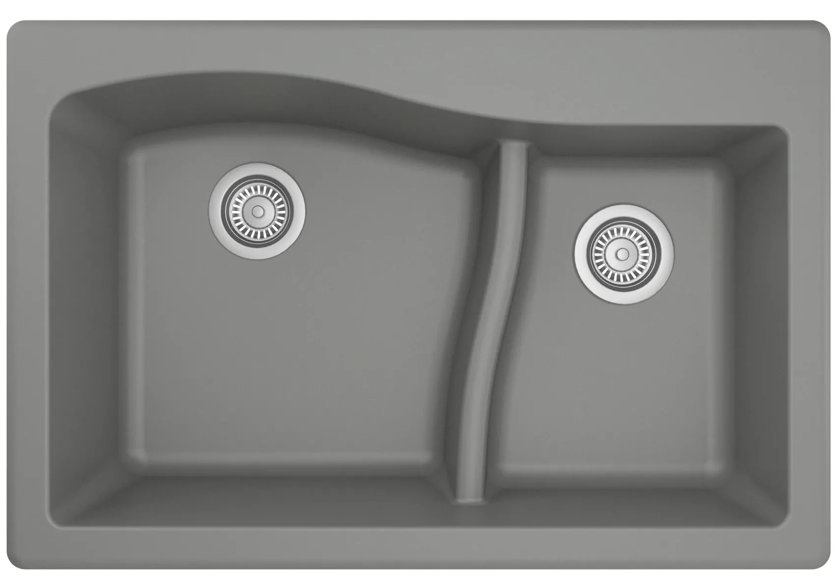 Karran 33" Drop In/Topmount Quartz Composite Kitchen Sink, 60/40 Double Bowl, Grey, QT-630-GR