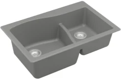 Karran 33" Drop In/Topmount Quartz Composite Kitchen Sink, 60/40 Double Bowl, Grey, QT-630-GR