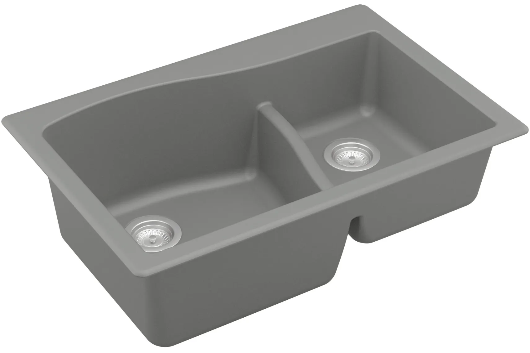 Karran 33" Drop In/Topmount Quartz Composite Kitchen Sink, 60/40 Double Bowl, Grey, QT-630-GR