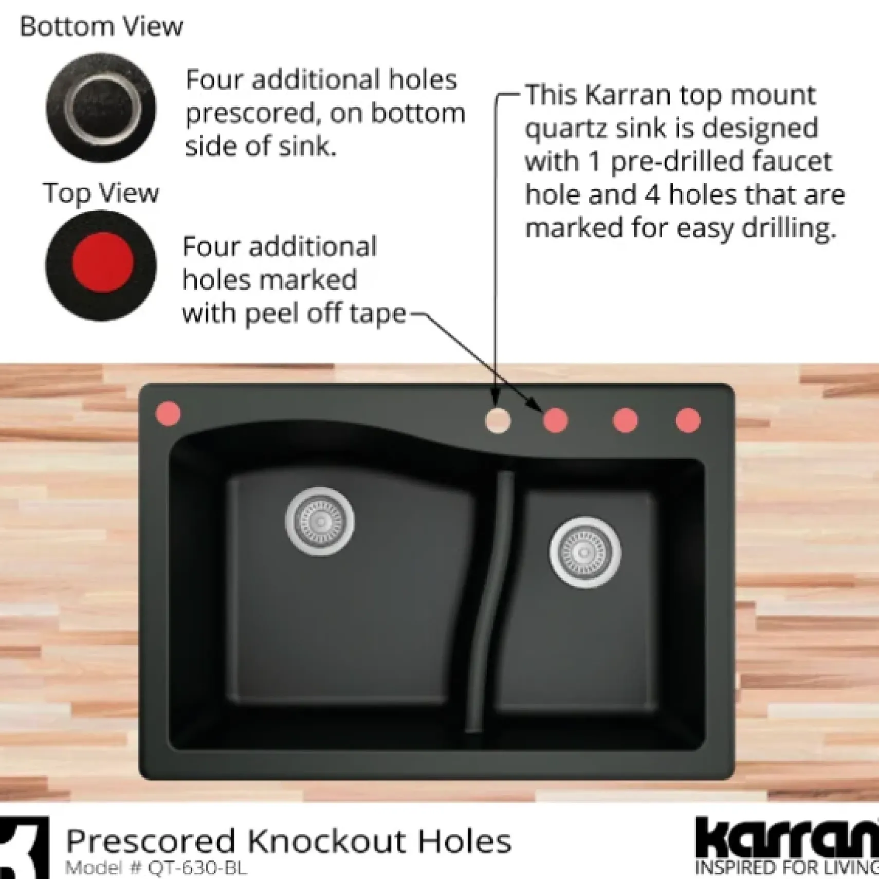 Karran 33" Drop In/Topmount Quartz Composite Kitchen Sink, 60/40 Double Bowl, Grey, QT-630-GR