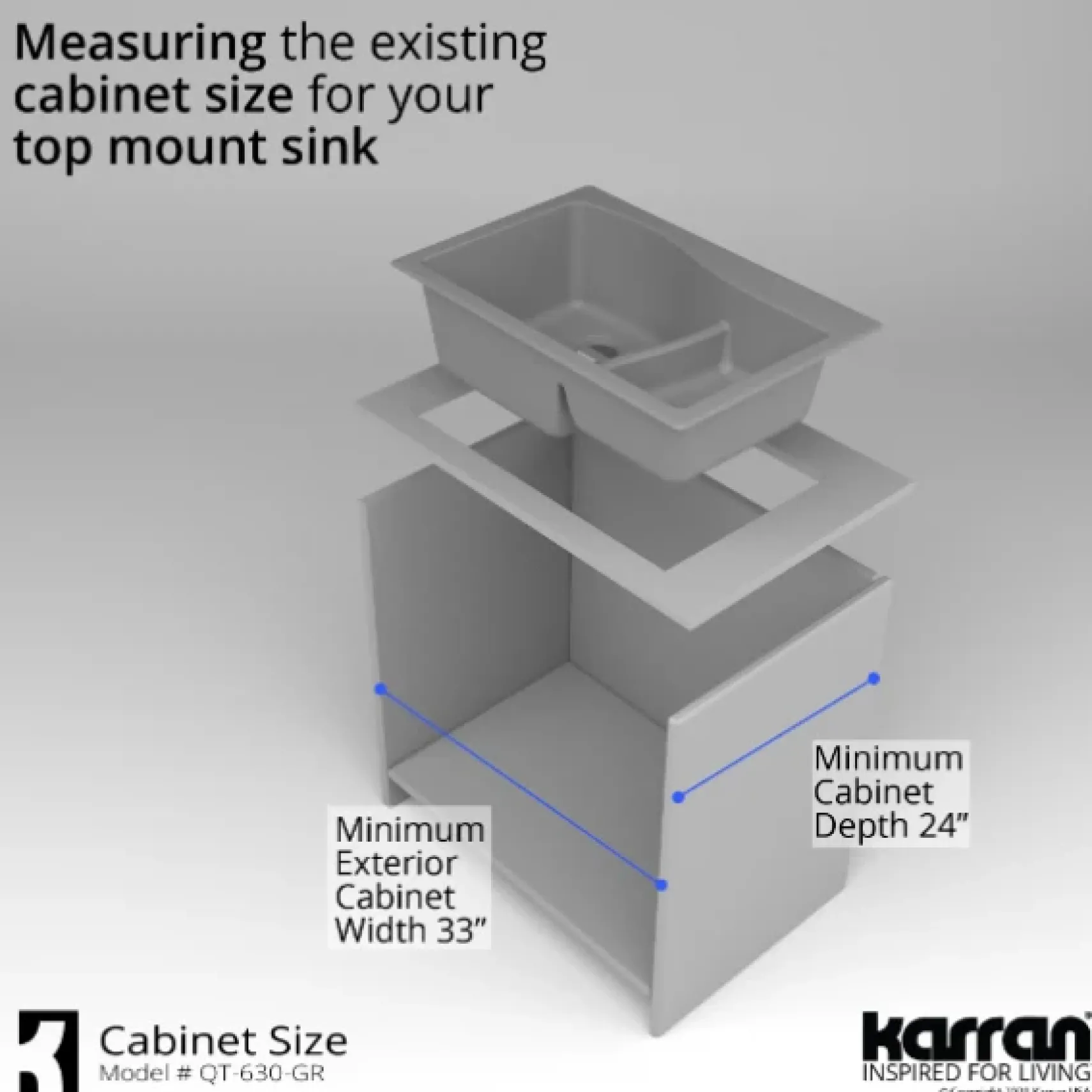 Karran 33" Drop In/Topmount Quartz Composite Kitchen Sink, 60/40 Double Bowl, Grey, QT-630-GR