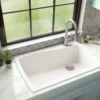Karran 34" Drop In/Topmount Quartz Composite Kitchen Sink with Accessories, White, QT-722-WH-PK1