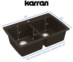 Karran 34" Drop In/Topmount Quartz Composite Kitchen Sink, 50/50 Double Bowl, Brown, QT-720-BR