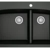 Karran 33" Drop In/Topmount Quartz Composite Kitchen Sink, 60/40 Double Bowl, Black, QT-711-BL