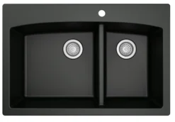 Karran 33" Drop In/Topmount Quartz Composite Kitchen Sink, 60/40 Double Bowl, Black, QT-711-BL