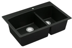 Karran 33" Drop In/Topmount Quartz Composite Kitchen Sink, 60/40 Double Bowl, Black, QT-711-BL