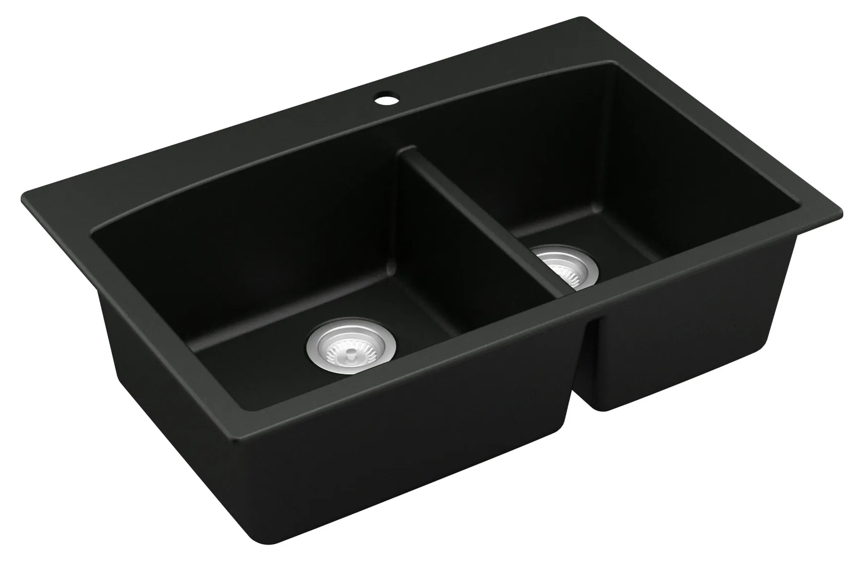 Karran 33" Drop In/Topmount Quartz Composite Kitchen Sink, 60/40 Double Bowl, Black, QT-711-BL
