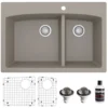 Karran 33" Drop In/Topmount Quartz Composite Kitchen Sink, 60/40 Double Bowl, Concrete, QT-711-CN-PK1