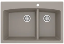 Karran 33" Drop In/Topmount Quartz Composite Kitchen Sink, 60/40 Double Bowl, Concrete, QT-711-CN-PK1