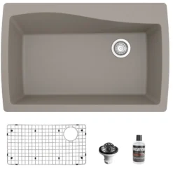 Karran 34" Drop In/Topmount Quartz Composite Kitchen Sink with Accessories, Concrete, QT-722-CN-PK1