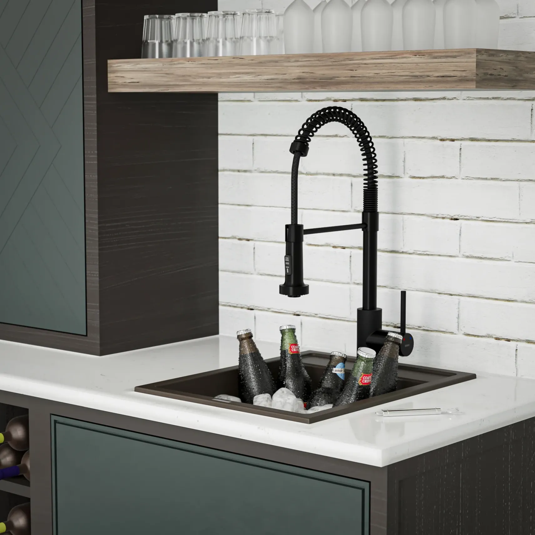 Karran 16" Drop In/Topmount Quartz Composite Kitchen Sink, Brown, QT-825-BR